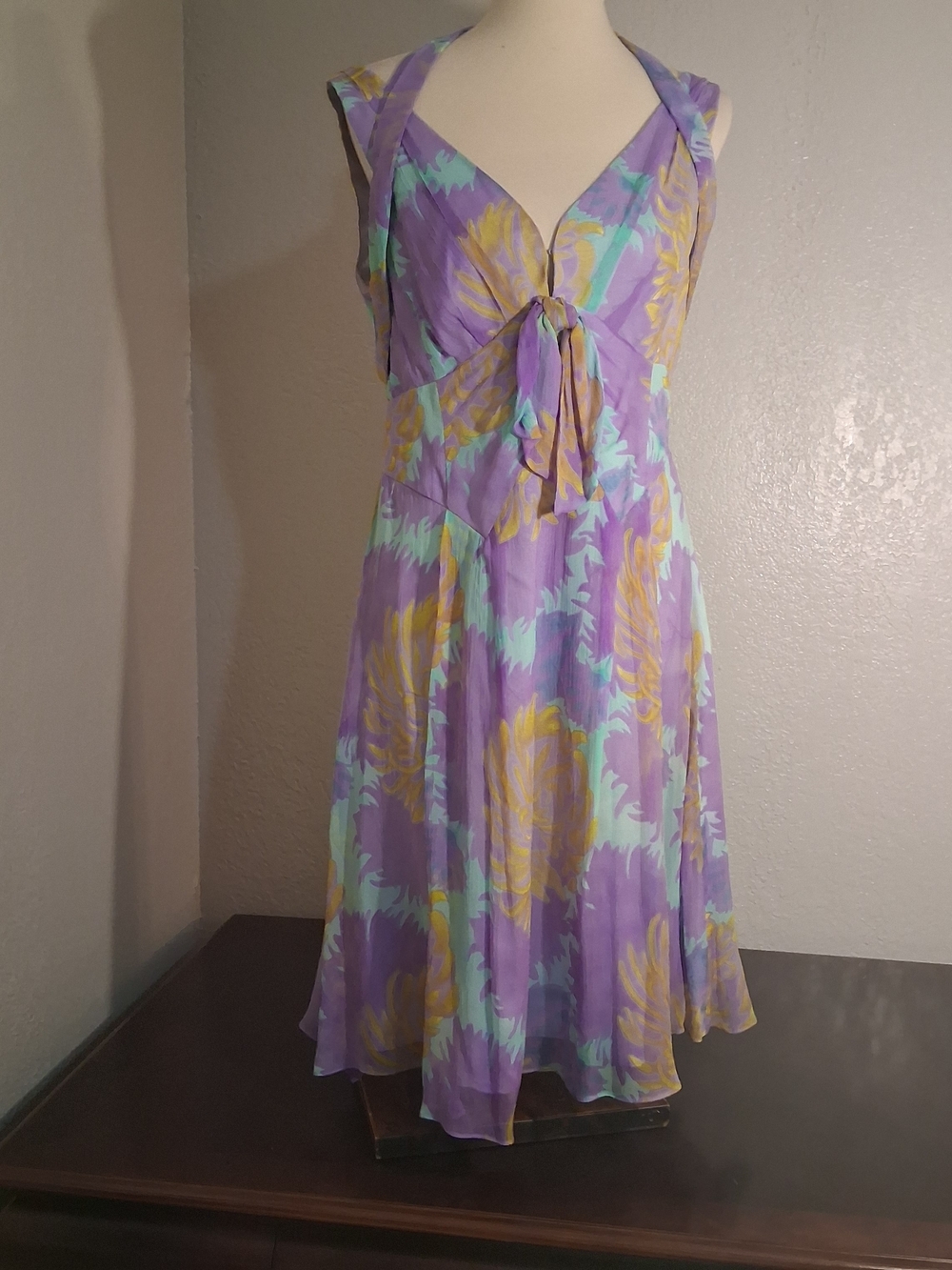 Nanette Lepore 100% Silk Lavender Floral Tie-Front Midi Dress